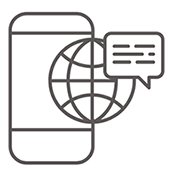 Outline of cellphone and world in dark gray.