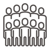 Outline of ten people in dark gray.
