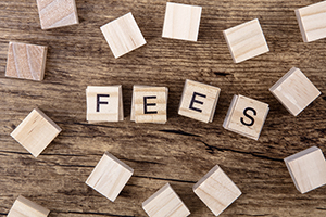 Fees spelled out on wooden blocks.