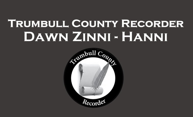 Trumbull County Recorder Dawn Zinni with quill and old paper logo.