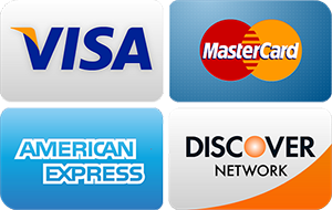 Symbols for Visa, Mastercard, American Express and Discover.