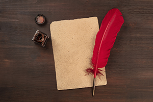 Old paper and quill pen.