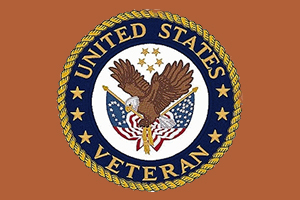 United States Veterans logo with an american flag and eagle in the center.