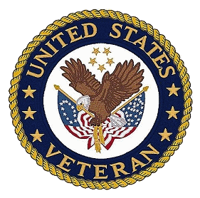 Veterans seal with american flag and eagle trimmed in gold.