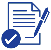 Illustration of pen laying on a form outlined in blue.