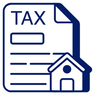 Illustration of house on tax bill outlined in blue.