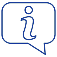 Illustration of an I for information outlined in blue.