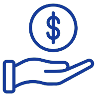 Illustration of hand undr a dollar sign outlined in blue.